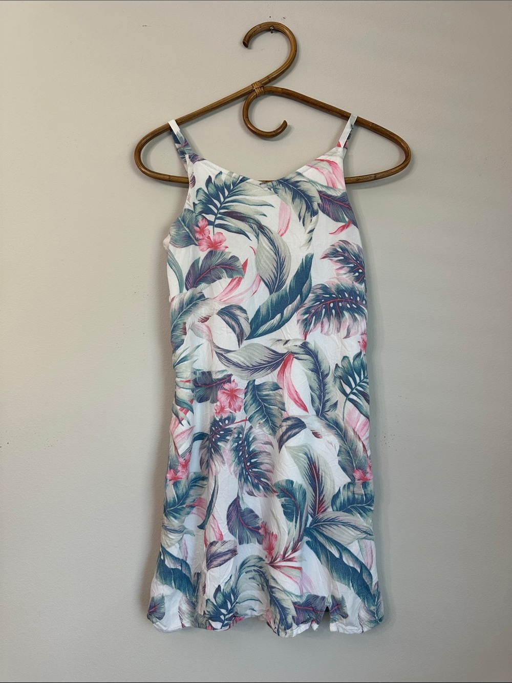 abercrombie kids White Slip Dress with Pink & Green Tropical Print